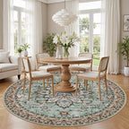 ExpediX Round Area Rug for Living Room: 6ft Boho Washable Rug – Brown Green