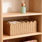 Scalloped Basket, Wicker Storage Baskets, Hand Woven Baskets for Shelves,Natural Baskets for Organizing - Light Brown / M view 4