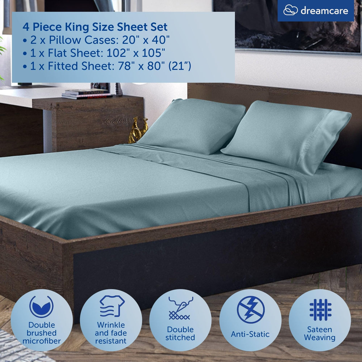 DREAMCARE Sheet Sets - 11 - Mineral Blue / King - Extra Deep view 3