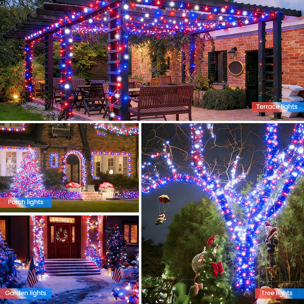 Moettany Solar String Lights Outdoor Waterproof - Red White and Blue view 6