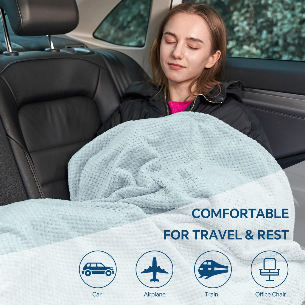BEDELITE Travel Blanket with Bag, Jacquard Fleece Blanket 65"x40" - Blue view 7