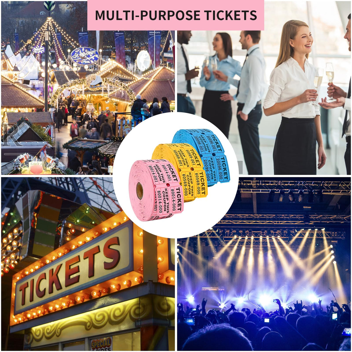 LLIKED 2"x2" Double Roll Raffle Tickets - 3000 ( Blue,yellow,pink ) view 6
