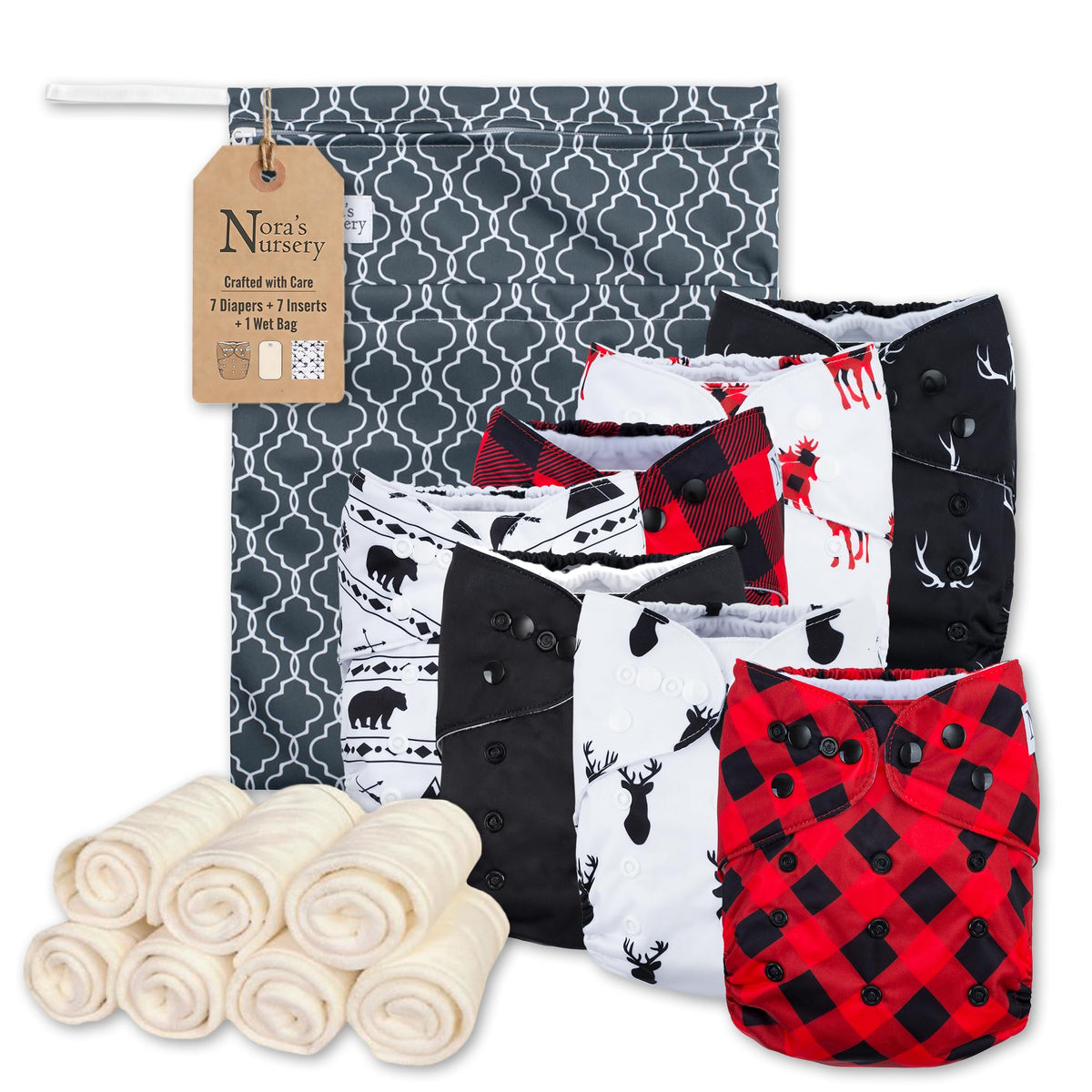 Nora's Nursery Cloth Diapers | 7 Pack | Waterproof,Reusable and Washable