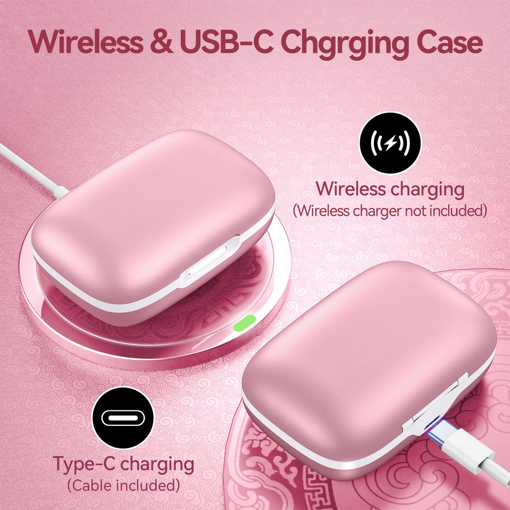 Active Noise Cancelling Ear Buds Wireless Bluetooth Headphones 80H Playtime Display Charging Case 50dB ANC Over - Rose Gold view 6