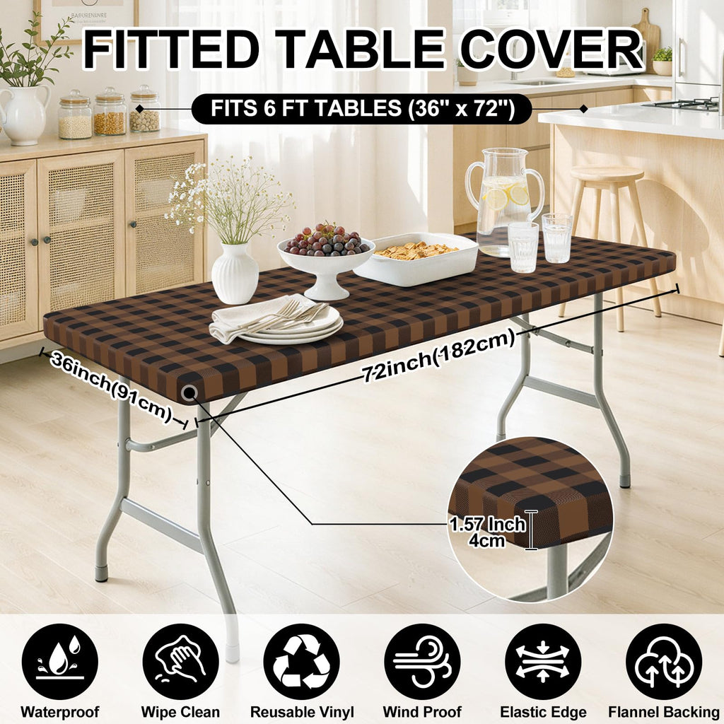 Smiry Rectangle Picnic Table Cloth - Black and Brown / 72" x 36" (Rectangular) view 6