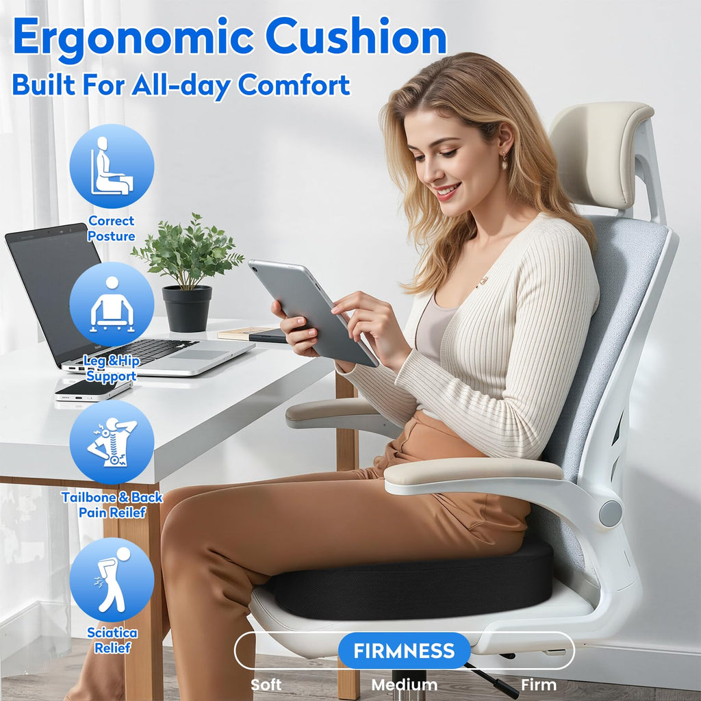 CushZone Seat Cushion Memory Foam Chair Pad for Office & Car, – Black (MPNCZ0004-0BL)