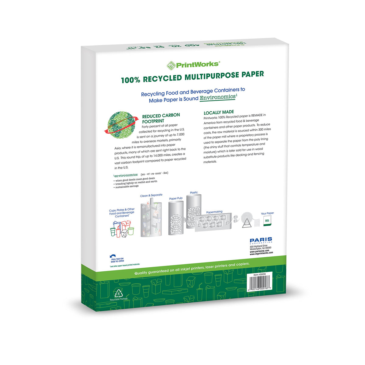 PrintWorks 100% Recycled Printer Paper 8.5" x 11" White - 20 lb Copy & Multipurpose Computer Paper - 2400 (Pack of 80)