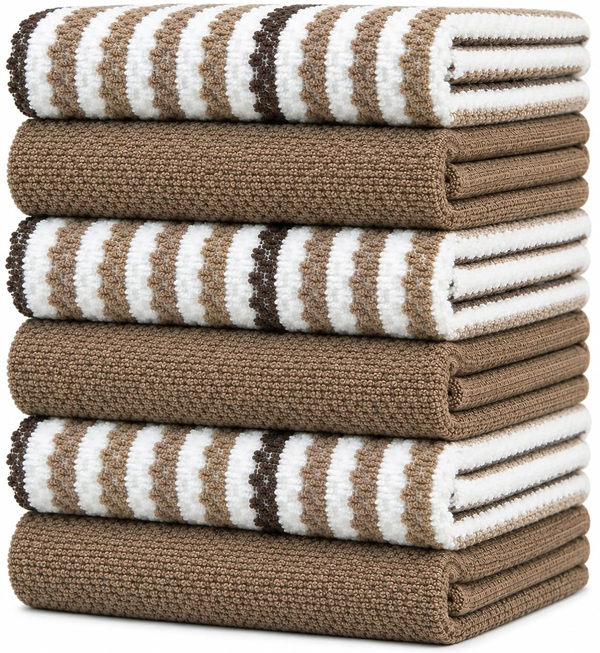 Bumble Kitchen Towels 6 Pack 100% Cotton 16"x26" - Tan Wide Stripe