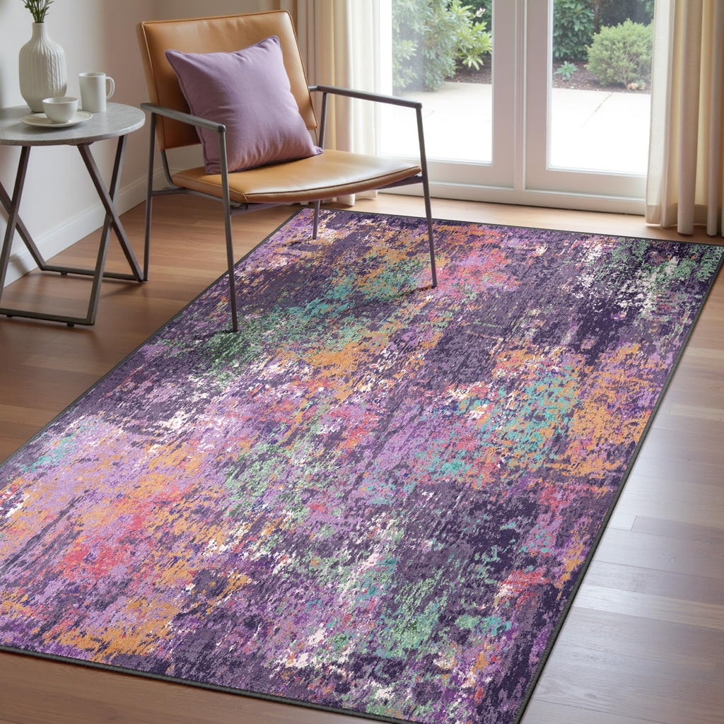 RELEANY Abstract Area Rug - Purple/Orange/Teal/Green/Red / 3' x 5' (Rectangular)