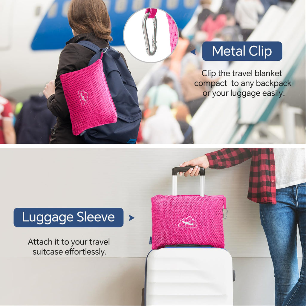 BEDELITE Travel Blanket with Bag, Jacquard Fleece Blanket 65"x40" - Hot Pink view 4