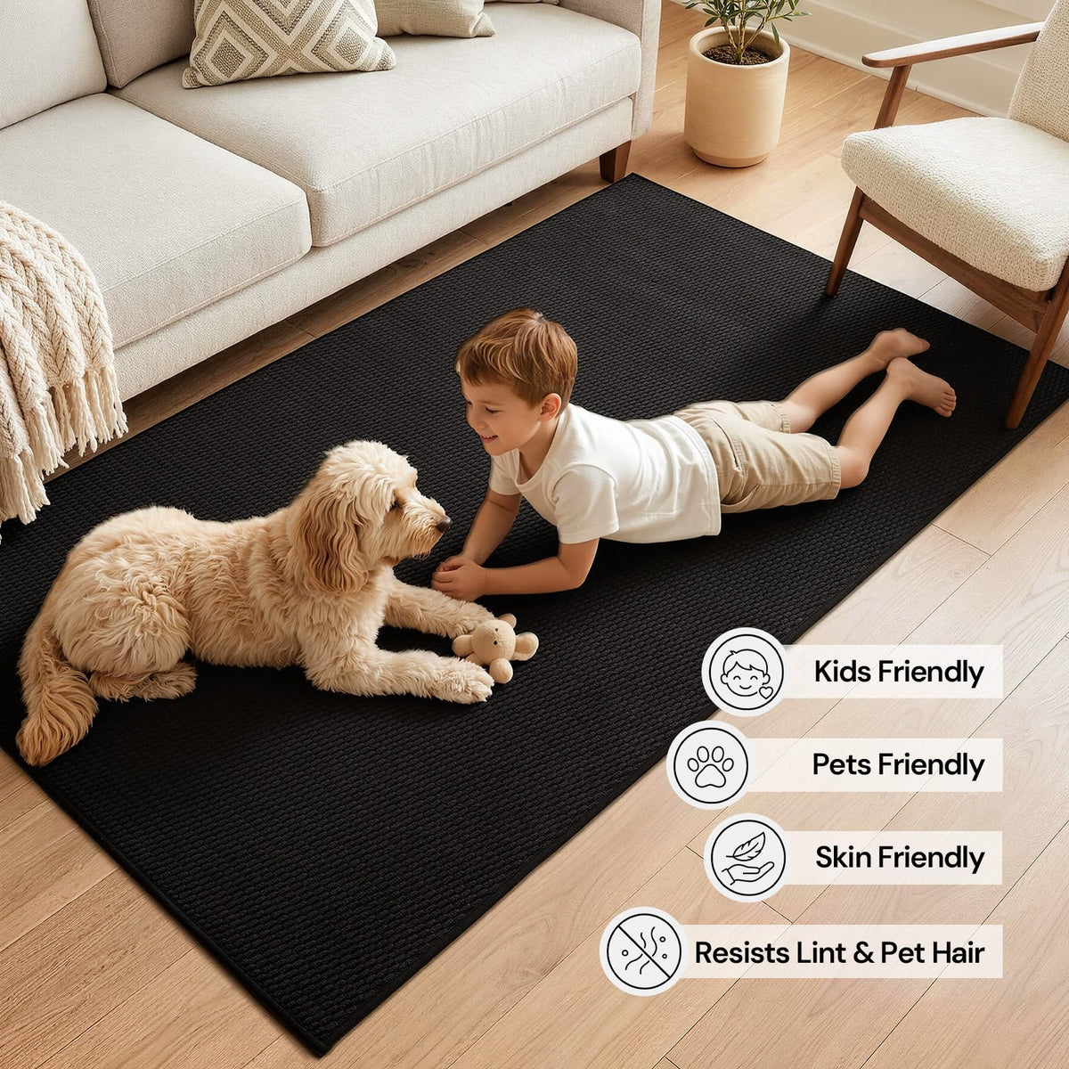 Sunfly Runner Rug with Non Slip Rubber Backing - Black / 2' x 3' (Rectangular) view 10
