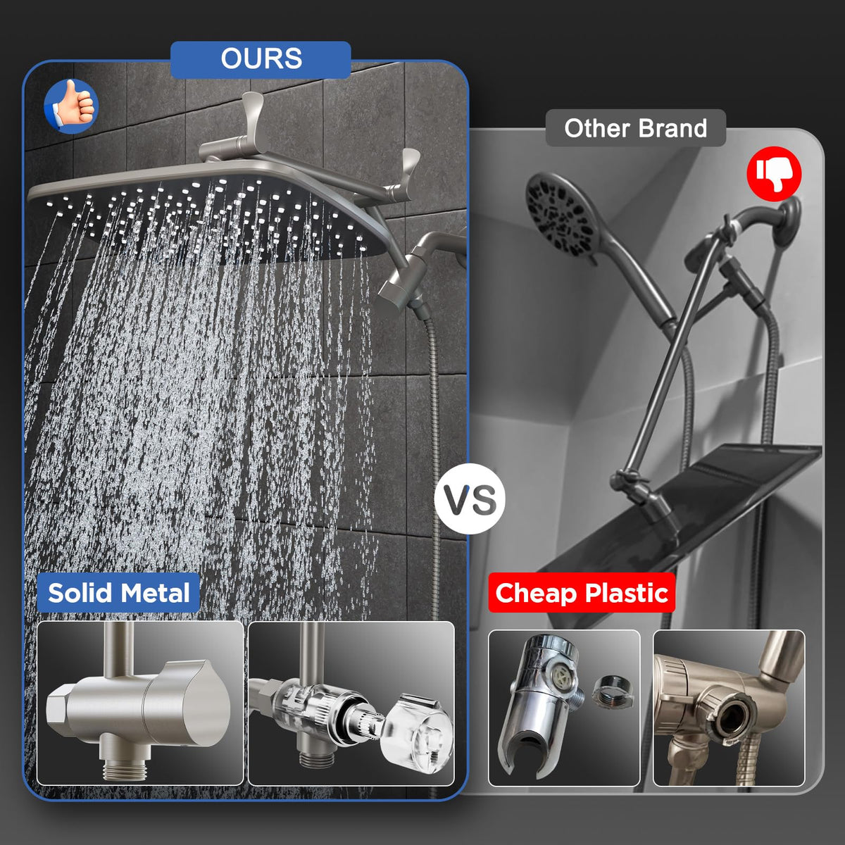 Veken Brushed Nickel 11.8" Shower Head with Handheld,Stain Resistant Finish (SHC5V403)
