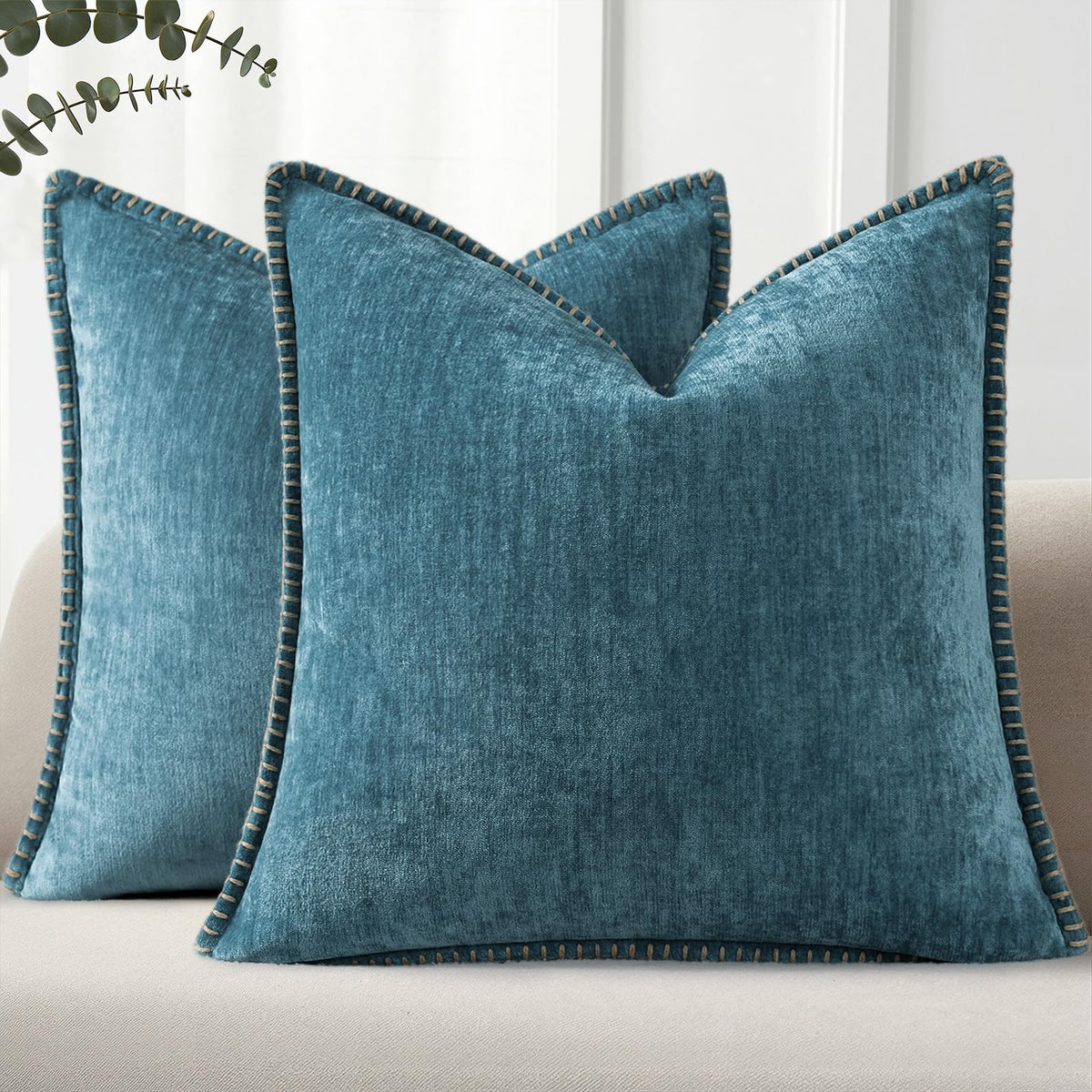 Pallene Chenille Soft Throw Pillow Covers Set of 2 - Teal / 24" x 24" (Pack of 2)