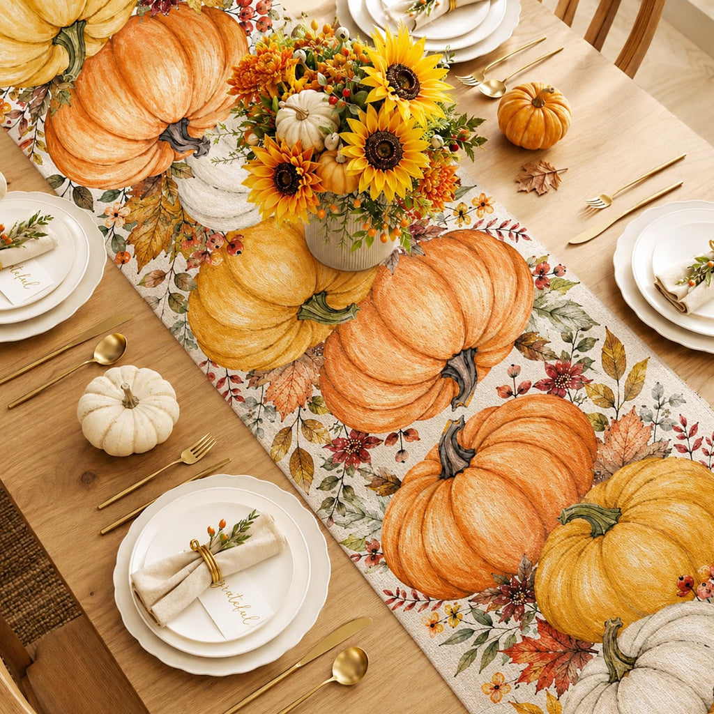 13 x 60 Table Runner for Holiday and Farmhouse Kitchen Decor - Fall Big Pumpkin view 4