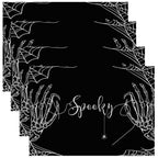 HINGTAI 4Pcs Halloween Skeleton Spooky Spider Black Placemats Set of 4, Suitable for