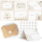 SPIRITDUST 52-pack Floral Thank You Cards Bulk with Kraft Envelopes & Matching Stickers, 3.5x5 Inches, 6 Wildflower
