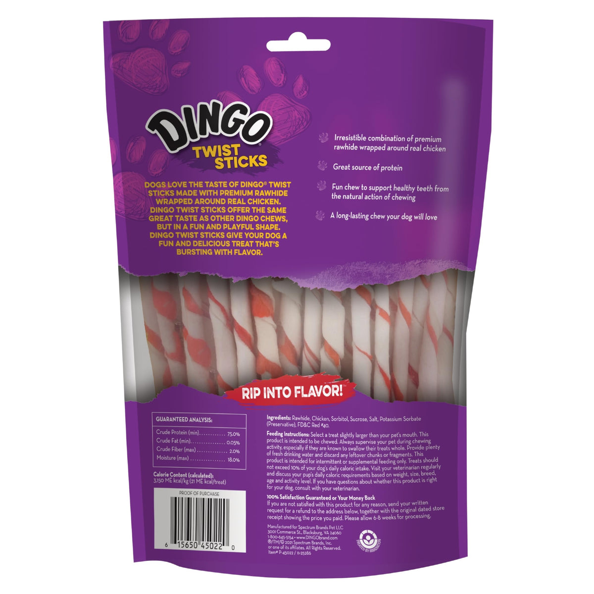 Dingo Twist Sticks Rawhide Dog Treat With Real Chicken, 50 Ct (16 Pack) (P-45022)