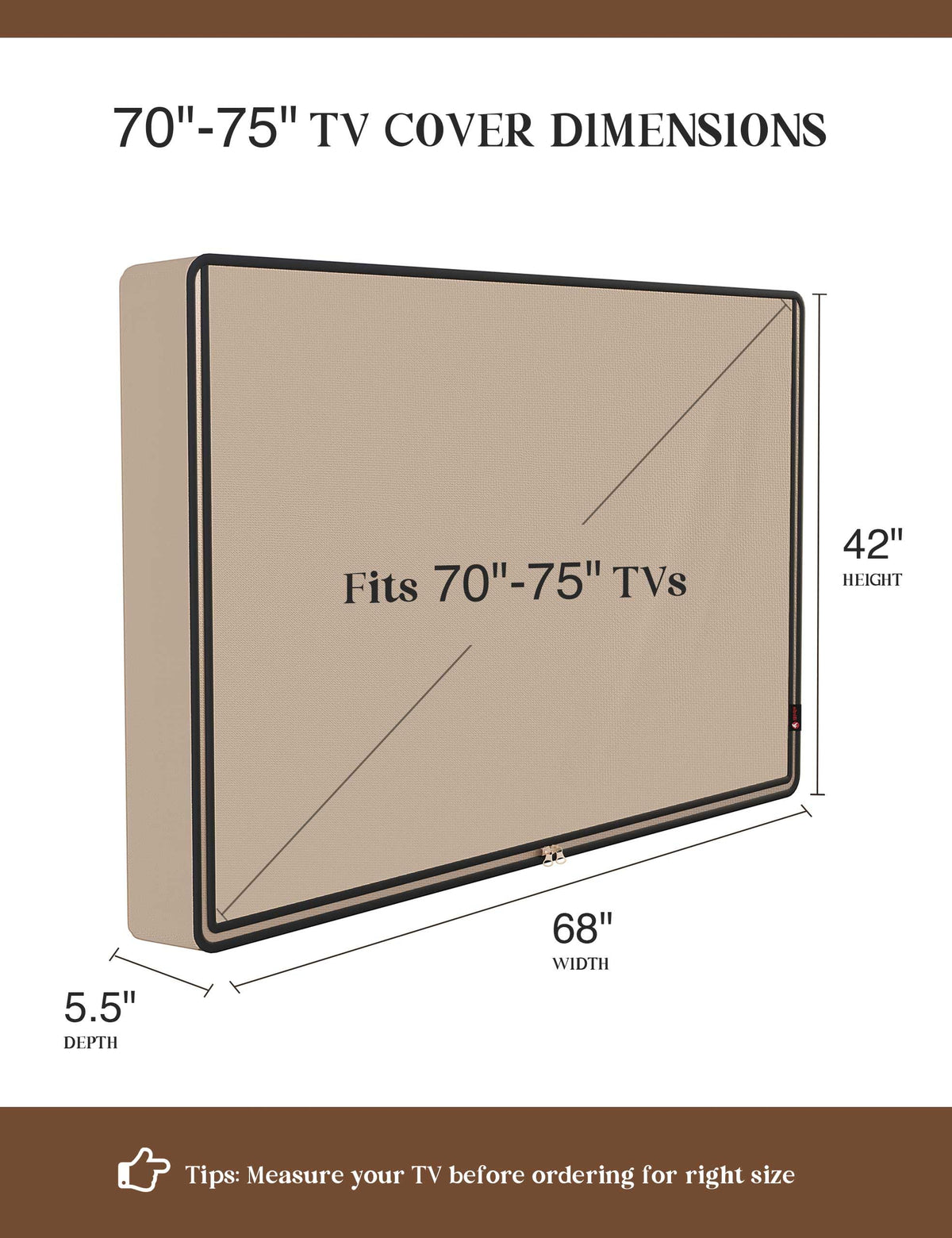 iBirdie Outdoor TV Cover 70 to 75 inch Waterproof and Weatherproof, – Brown (iBirdie TV Cover Zipper Brown 70" - 75")