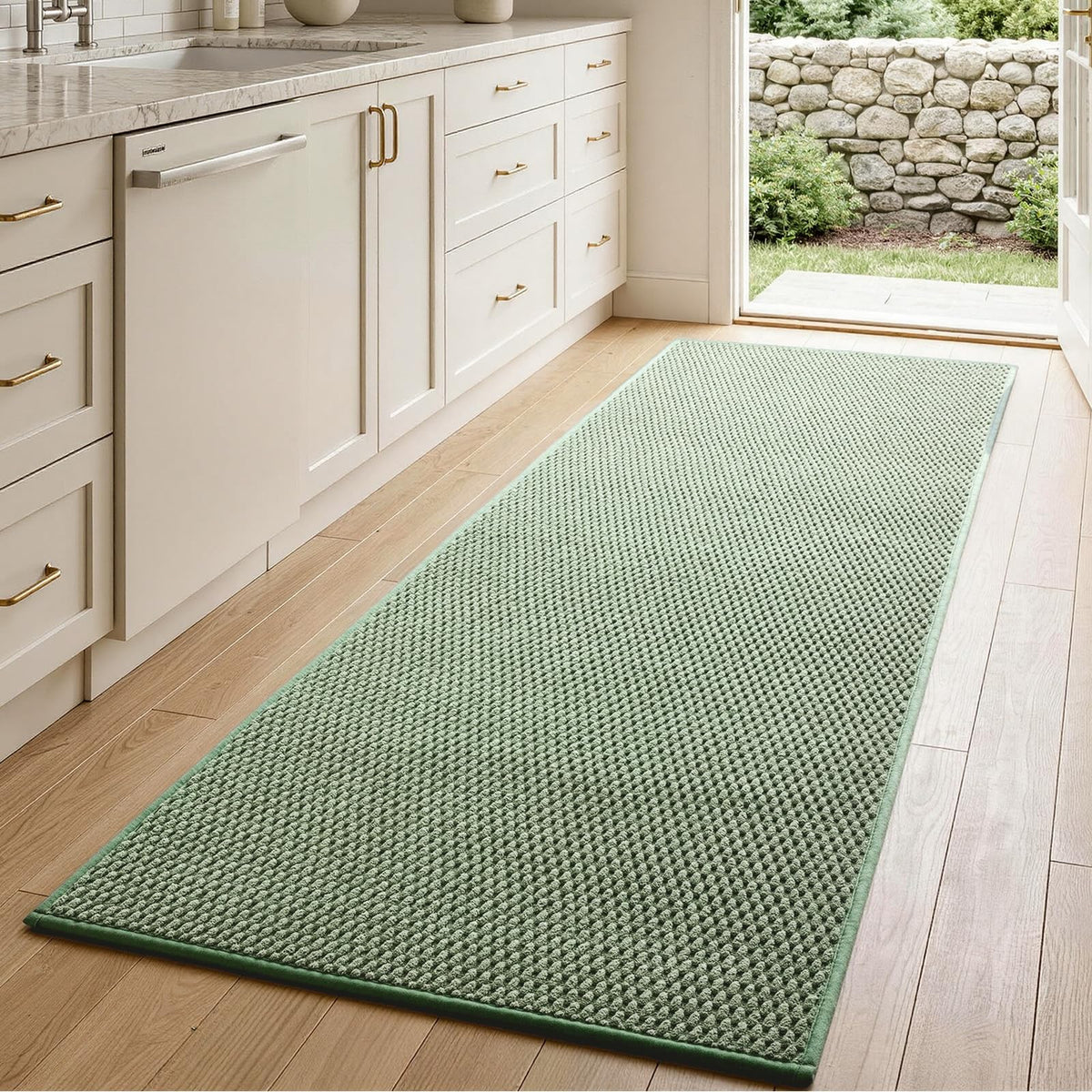 Sunfly Runner Rug with Non Slip Rubber Backing - Sage Green / 2' x 6' (Rectangular) view 2