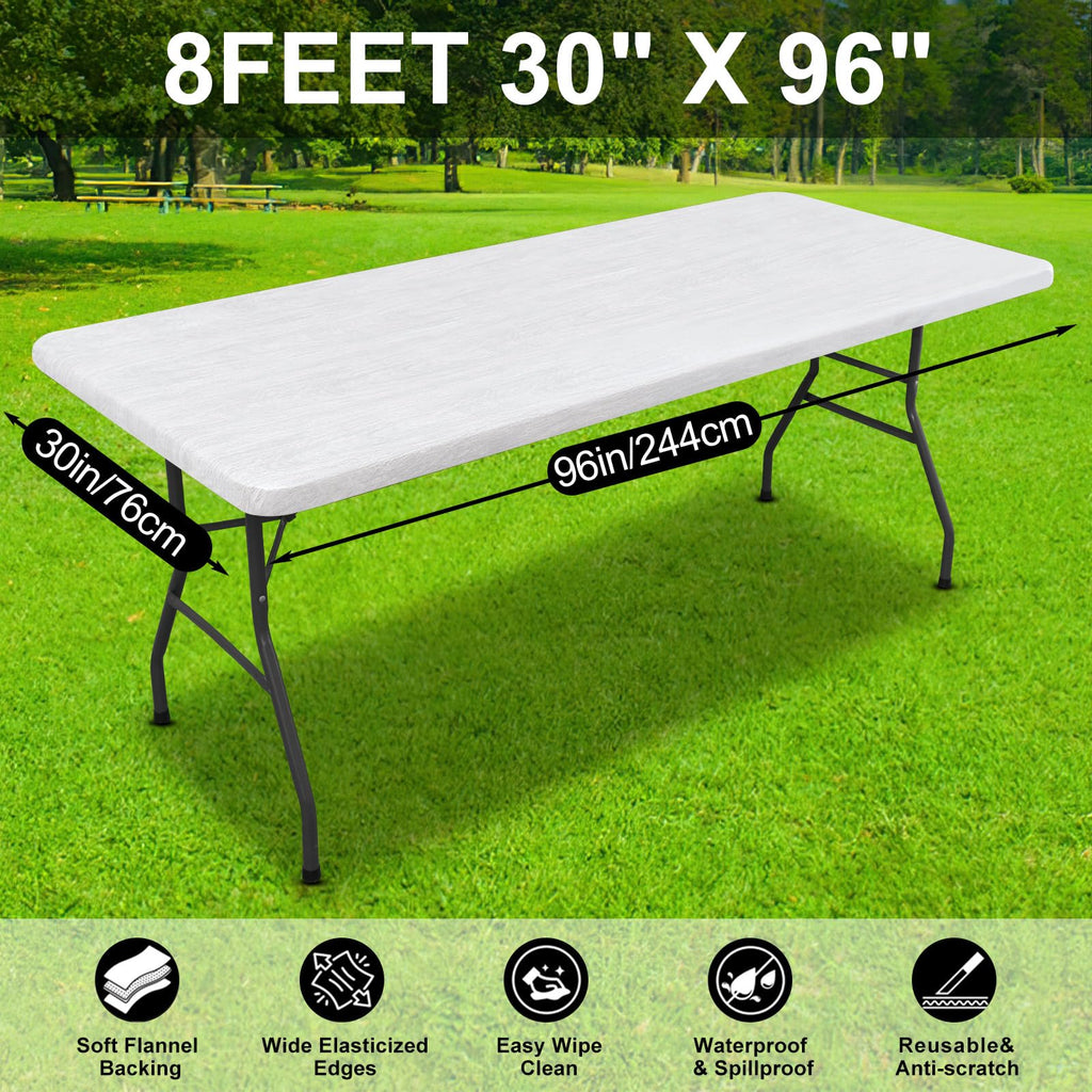 Smiry Rectangle Table Cloth, Waterproof Plastic Table Cover - Grey & White / 96" x 30" (Rectangular) view 5