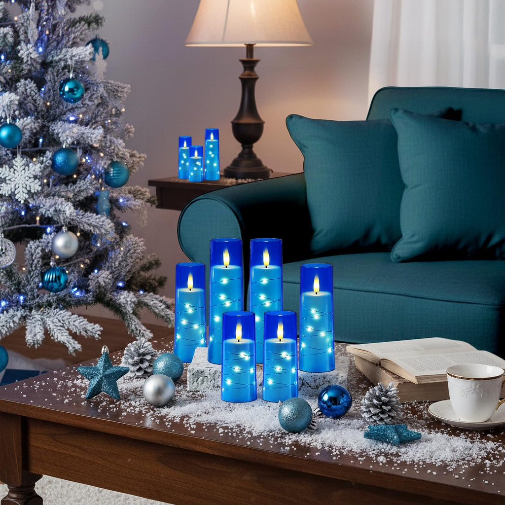 Raycare Flameless Candles with String Lights - 9pcs-Blue view 2