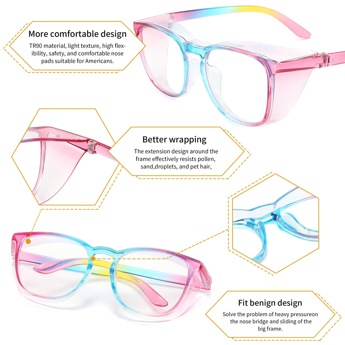 Alsenor Safety Glasses Anti Fog Goggles Protective Eyewear Blue Light Blocking Anti Dust UV Protection Glasses For Men Women - Rainbow view 3