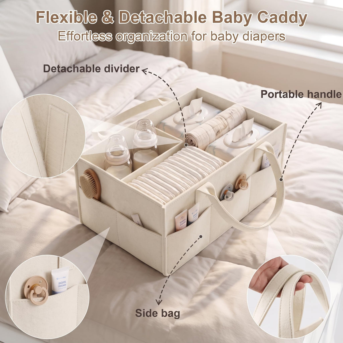3 Tier Rolling Diaper Caddy Cart - Off-white view 3