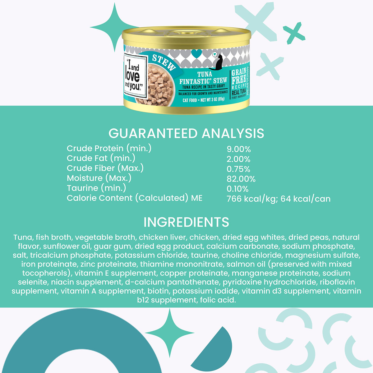 I and Love and You Wet Cat Food - Tuna Fintastic Stew - Tuna Recipe, Grain Free, Filler Free, 3oz Pack of 24 Cans