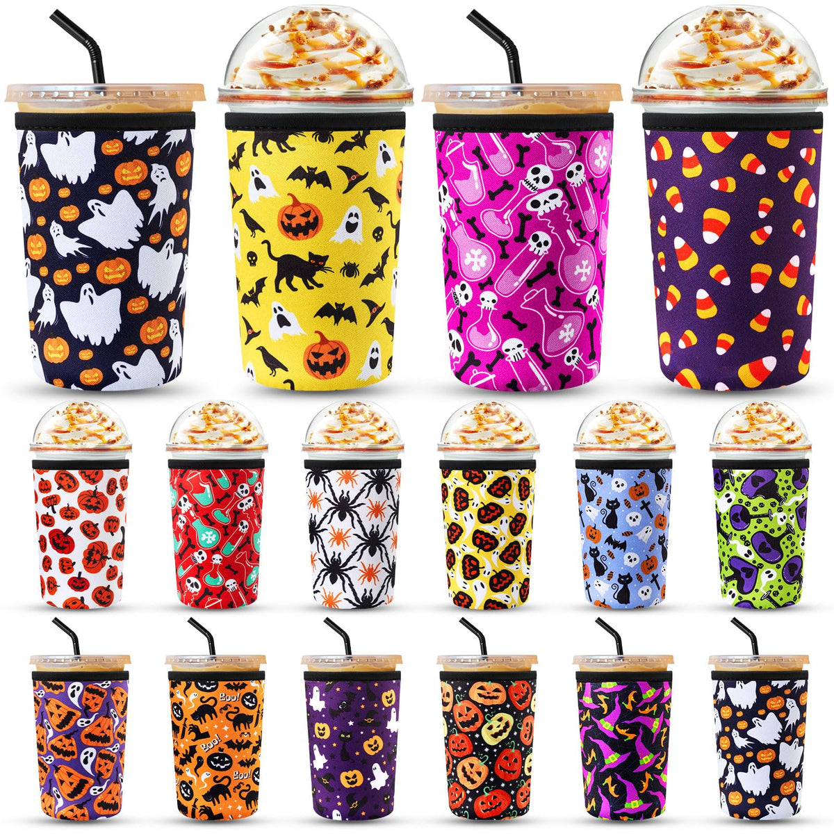 SiliFine 16 Pcs Coffee Cup Sleeves - Halloween