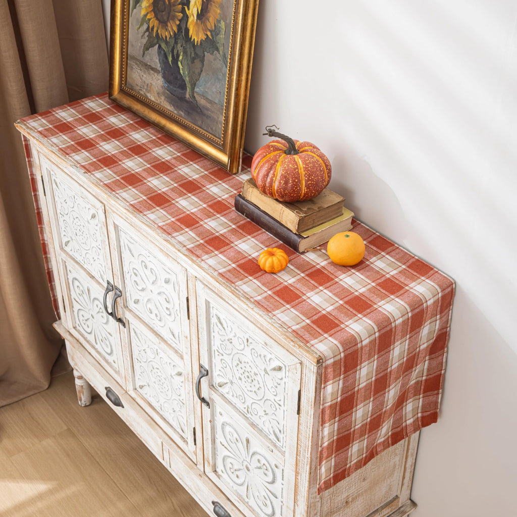 AQOTHES Plaid Fall Thanksgiving Table Runner - Orange Light / 13" x 72" view 4
