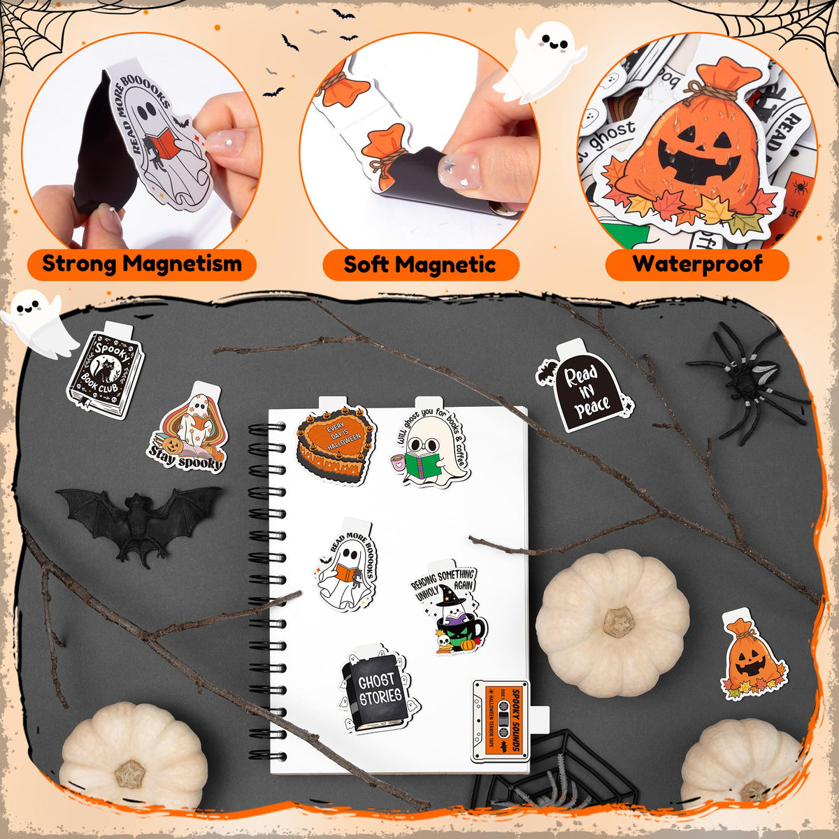 10Pcs Magnetic Bookmarks Book Mark Clips Page Markers for Reading - Halloween view 2