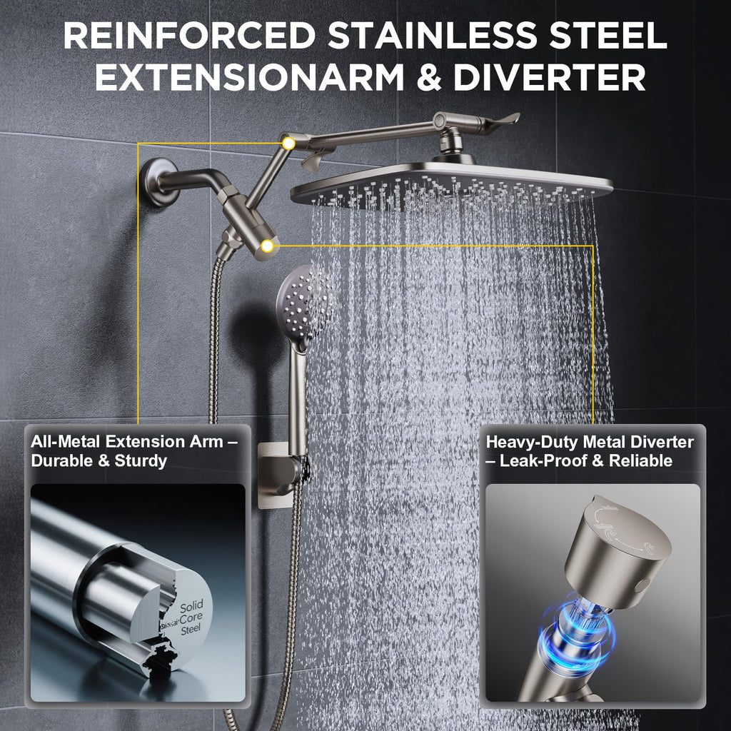 Veken Brushed Nickel 11.8" Shower Head with Handheld,Stain Resistant Finish (SHC5V403)