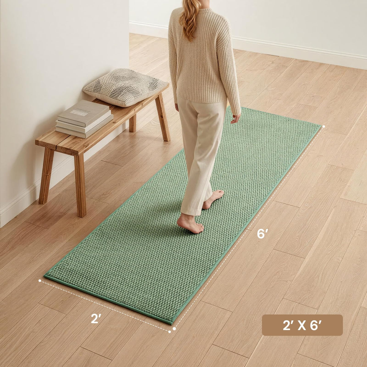 Sunfly Runner Rug with Non Slip Rubber Backing - Sage Green / 2' x 6' (Rectangular) view 1