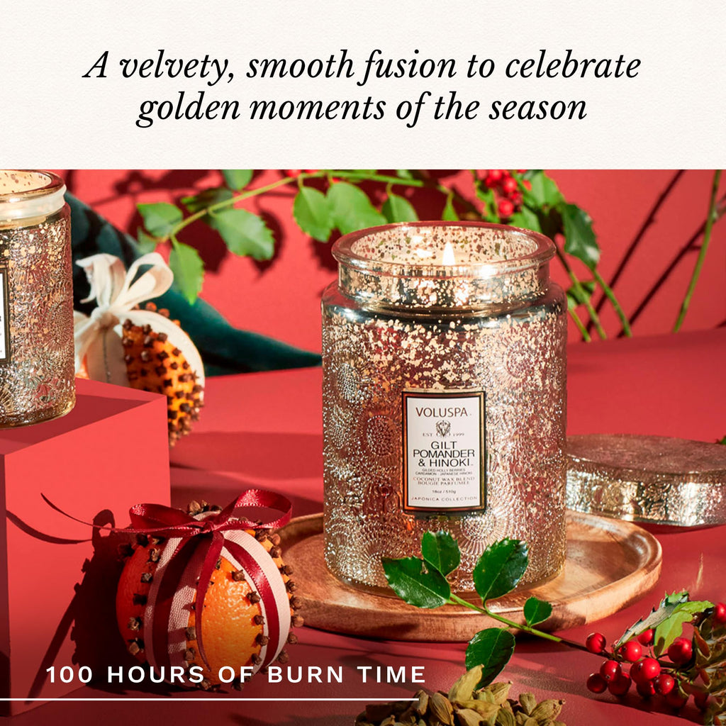 Voluspa Large Scented Candle Jar 18 Oz, 100 Hr Burn - 12 - Gilt Pomander & Hinoki view 4
