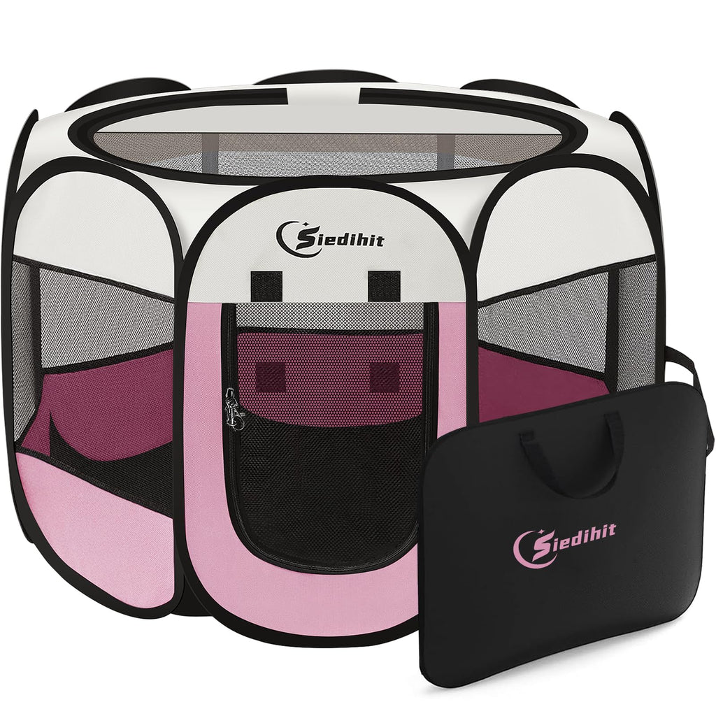 Siedihit Sieidihit Dog Cat Pet Playpen Puppy Crate Cage Indoor Outdoor, – Small Pink (SDUS1P1CWAG30S)