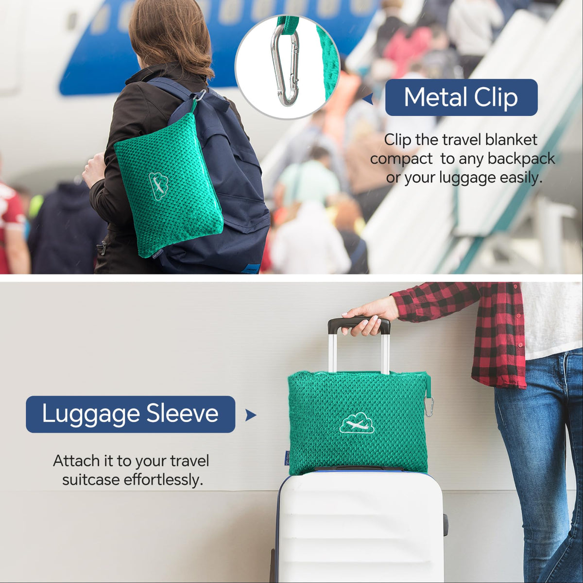 BEDELITE Travel Blanket with Bag, Jacquard Fleece Blanket 65"x40" - Teal view 4