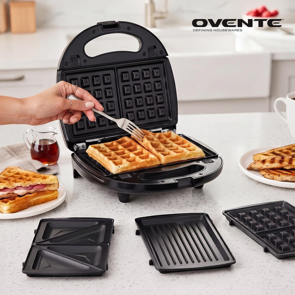 OVENTE Electric Sandwich, Panini and Waffle Maker Set, Black GPI202B (additional view 3)