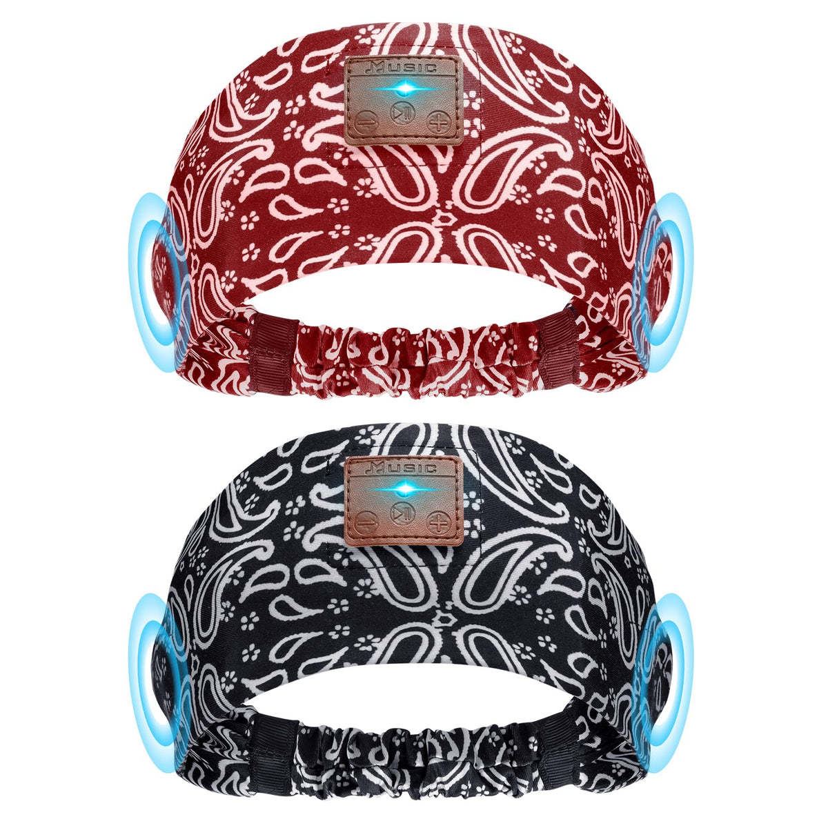 Mixiba 2PCS Sleeping Headphones, Headband Headphones with Thin Speakers - Pattern Black&Pattern Red
