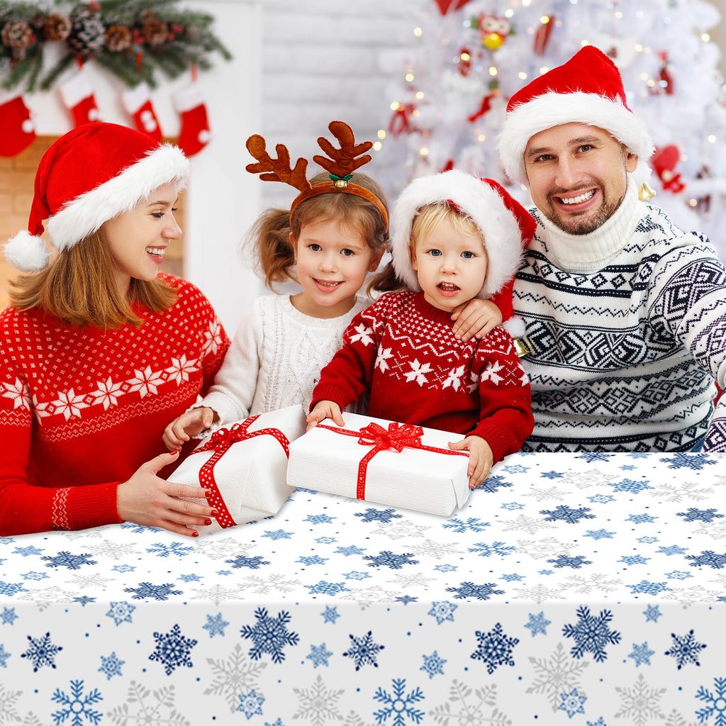 CXPSINC 54 Inch Plastic Table Cover Roll Disposable Tablecloth with Slide Cutter - Christmas Blue Snowflake / 1200" x 54" (Rectangular) view 4