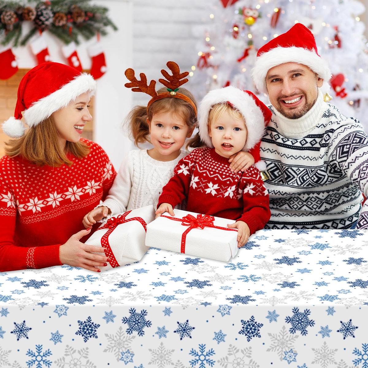 CXPSINC 54 Inch Plastic Table Cover Roll Disposable Tablecloth with Slide Cutter - Christmas Blue Snowflake / 1200" x 54" (Rectangular) view 4