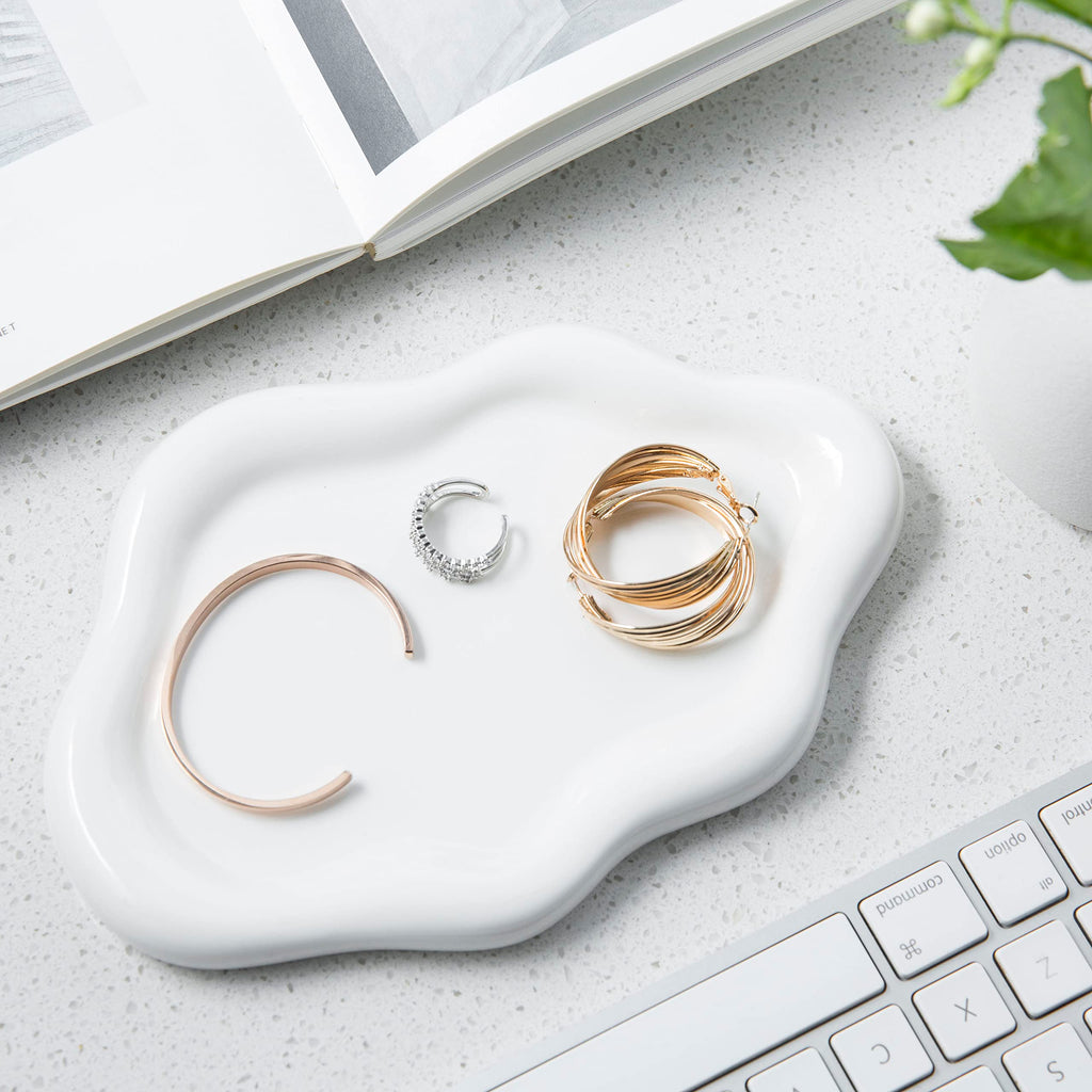 Lynagert Cloud Trinket Dish, Chubby Jewelry Tray, Ceramic Jewelry Ring Trinket Dish for