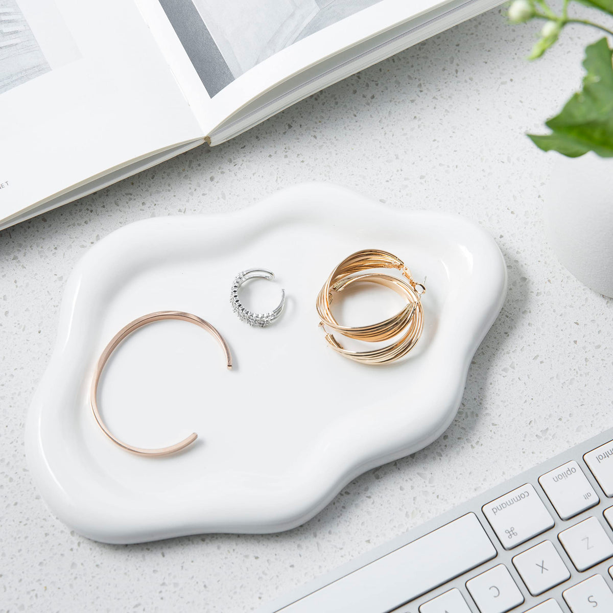 Lynagert Cloud Trinket Dish, Chubby Jewelry Tray, Ceramic Jewelry Ring Trinket Dish for