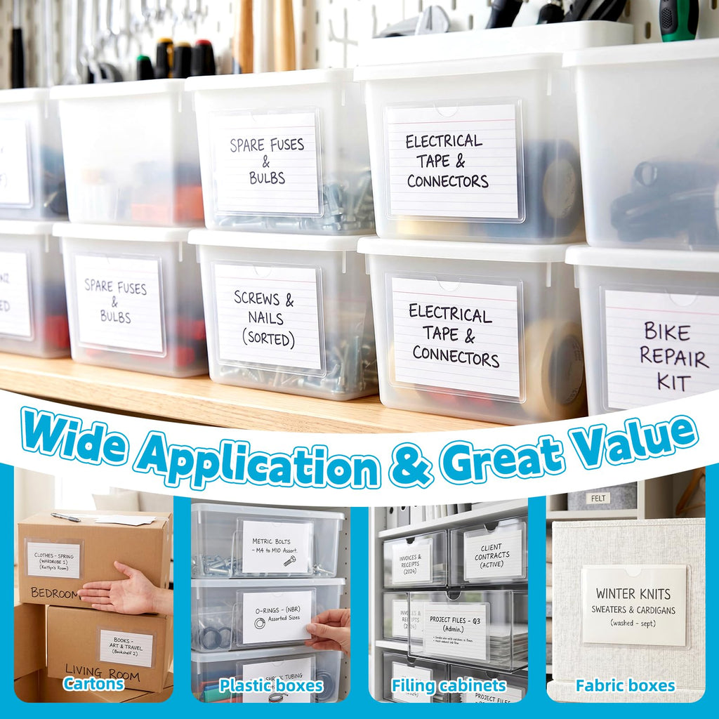 WYOMER Clear Self-Adhesive Business Card Pockets and Top Open Library Card Pockets - 48 / 4" x 6" view 4