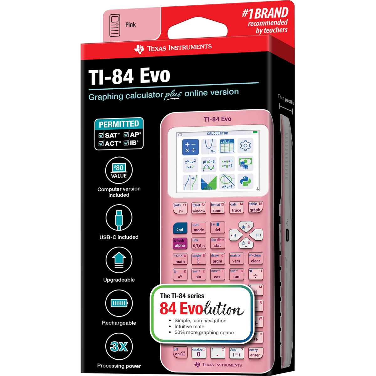 TI-84 Evo Graphing Calculator Texas Instruments, – Pink (84EVO/FC/1L1/A3)