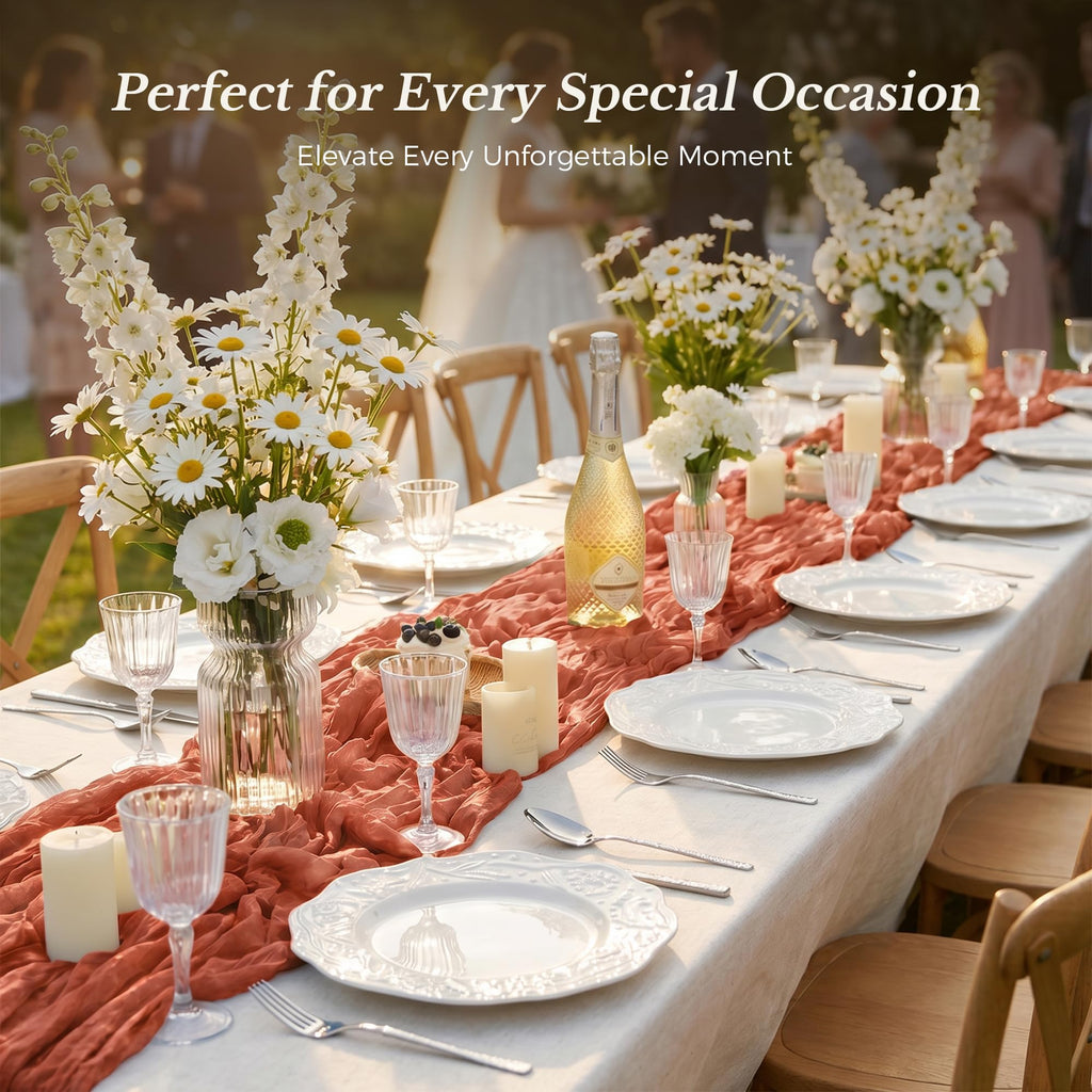 Goodluck Cheesecloth Table Runner 35x120 Inch Boho Gauze Table Runner - Terracotta view 4