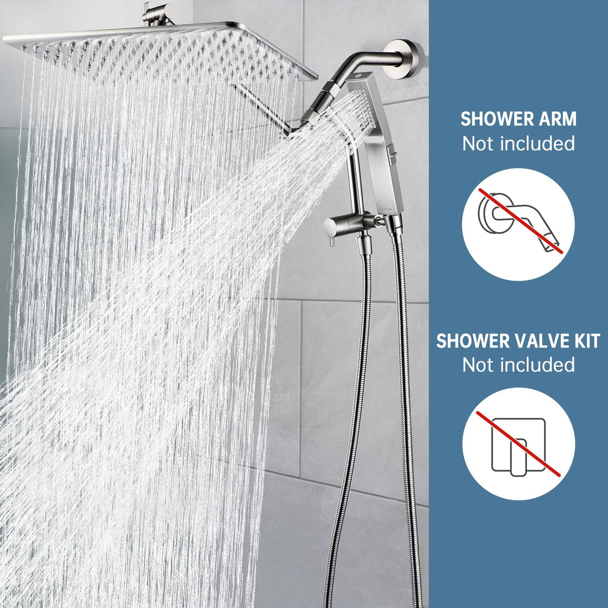 G-Promise Inch All Metal Rain Shower Head with Handheld