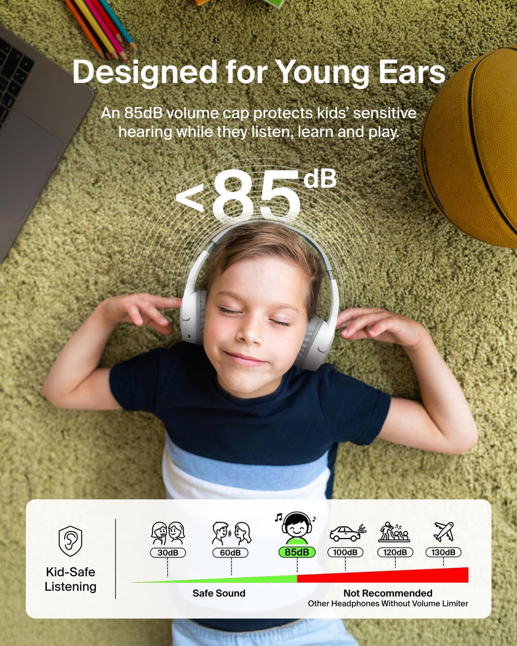Belkin SoundForm Mini Kids Headphones - White / Wireless (USB-C) view 2