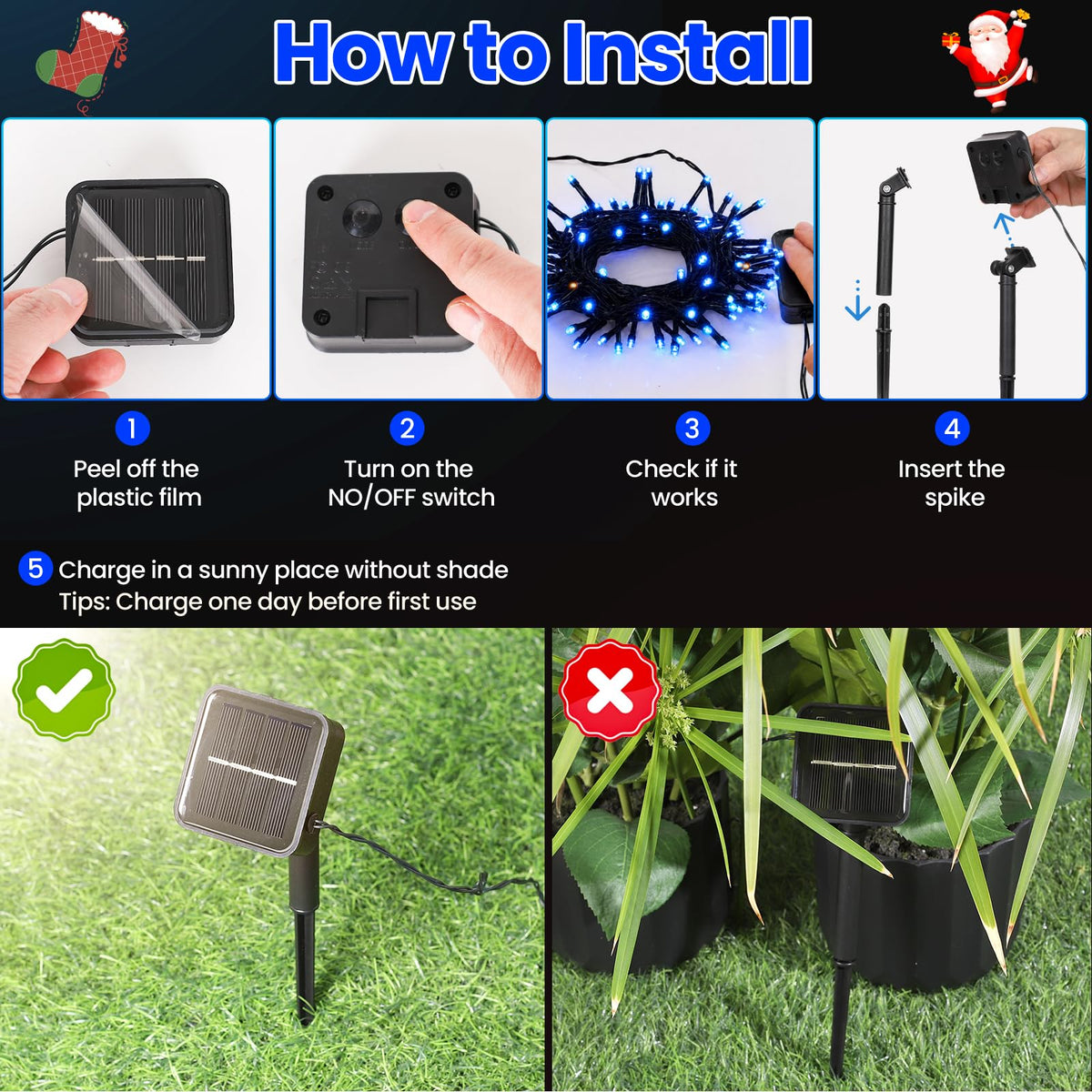 Moettany Solar String Lights Outdoor Waterproof - Blue view 5
