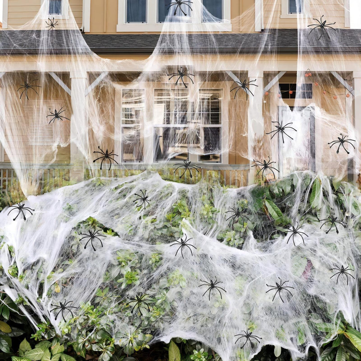 Extra Fake Spiders, Super Stretchy Cobwebs for Halloween Decor Indoor and Outdoor
