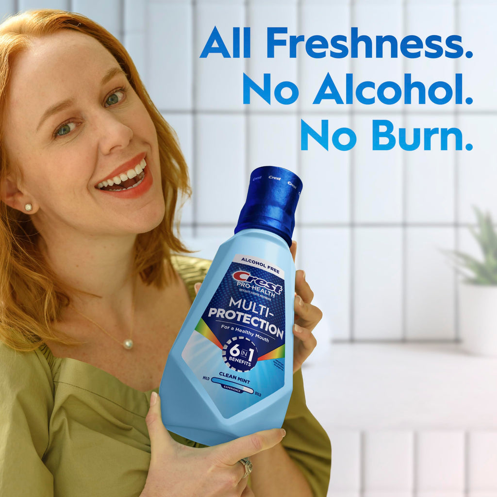 Crest Mouthwash Pro Health Multi-Protection, 1L, 2 Pack, 6-in-1 Benefits, Alcohol Free, Enamel Repair, Breath